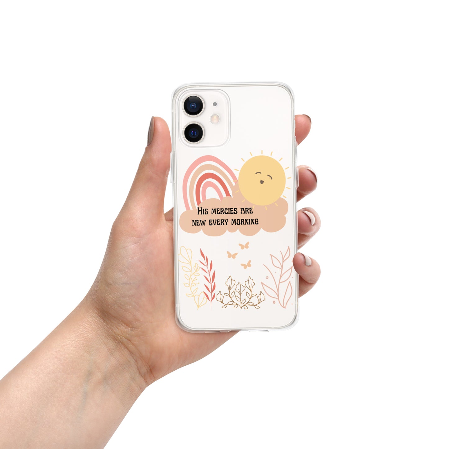 His Mercies are New Every Morning clear iPhone case, Bible Verse, Scripture Transparent Phone Case for iPhone 14 Pro Max 13, 12, 11, 7/8