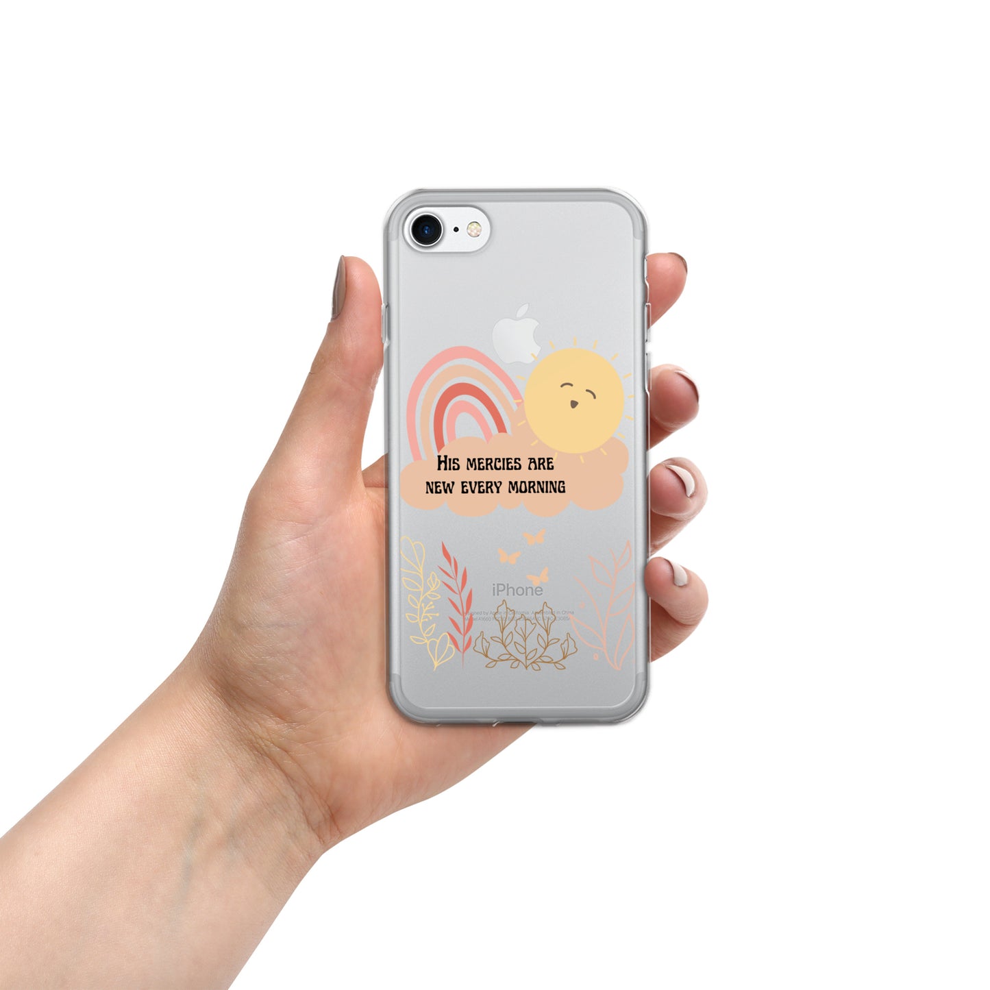 His Mercies are New Every Morning clear iPhone case, Bible Verse, Scripture Transparent Phone Case for iPhone 14 Pro Max 13, 12, 11, 7/8