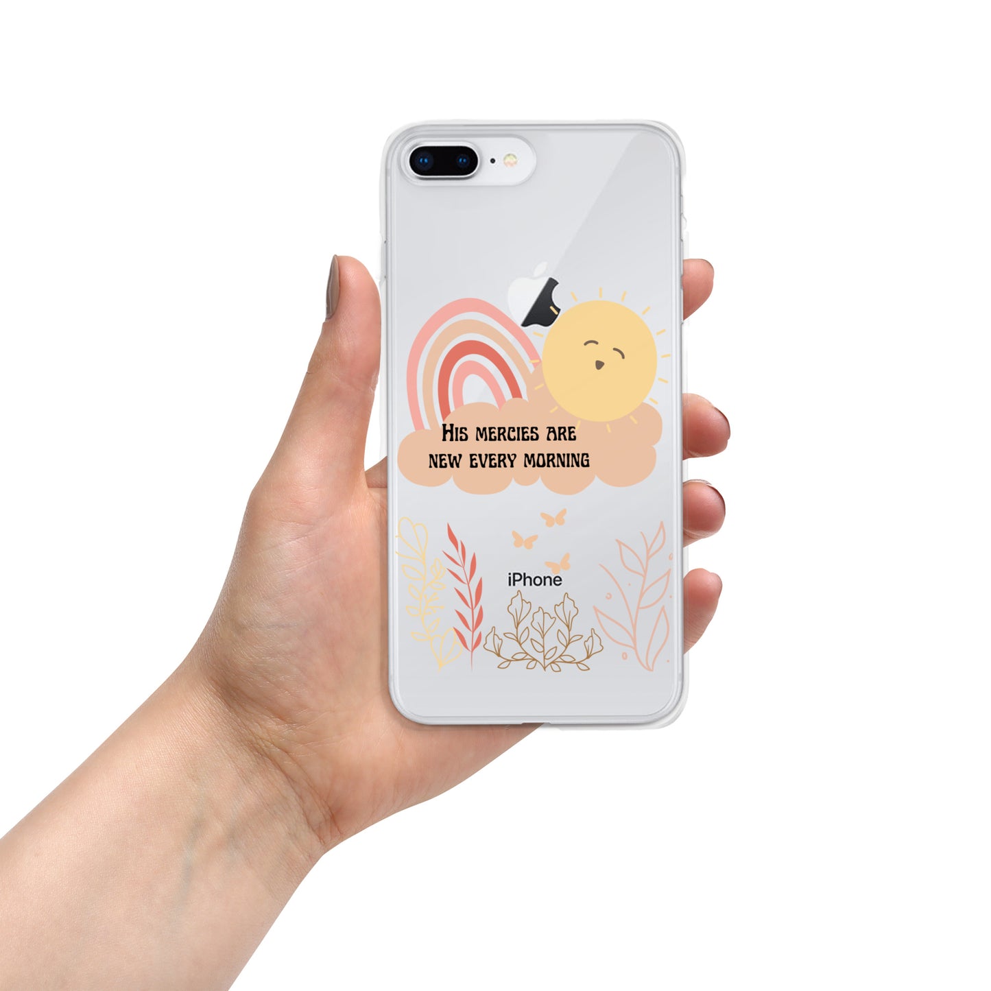 His Mercies are New Every Morning clear iPhone case, Bible Verse, Scripture Transparent Phone Case for iPhone 14 Pro Max 13, 12, 11, 7/8