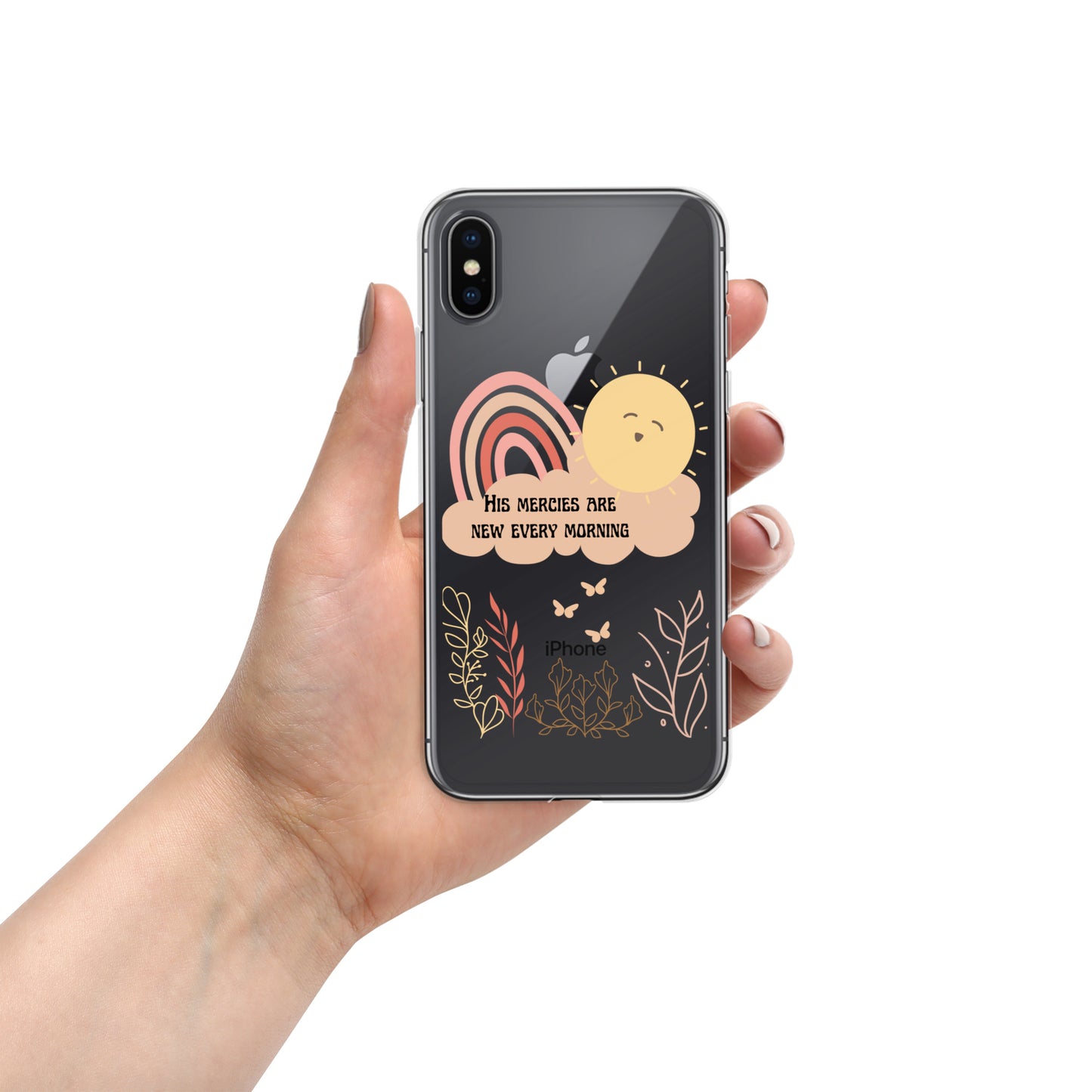 His Mercies are New Every Morning clear iPhone case, Bible Verse, Scripture Transparent Phone Case for iPhone 14 Pro Max 13, 12, 11, 7/8