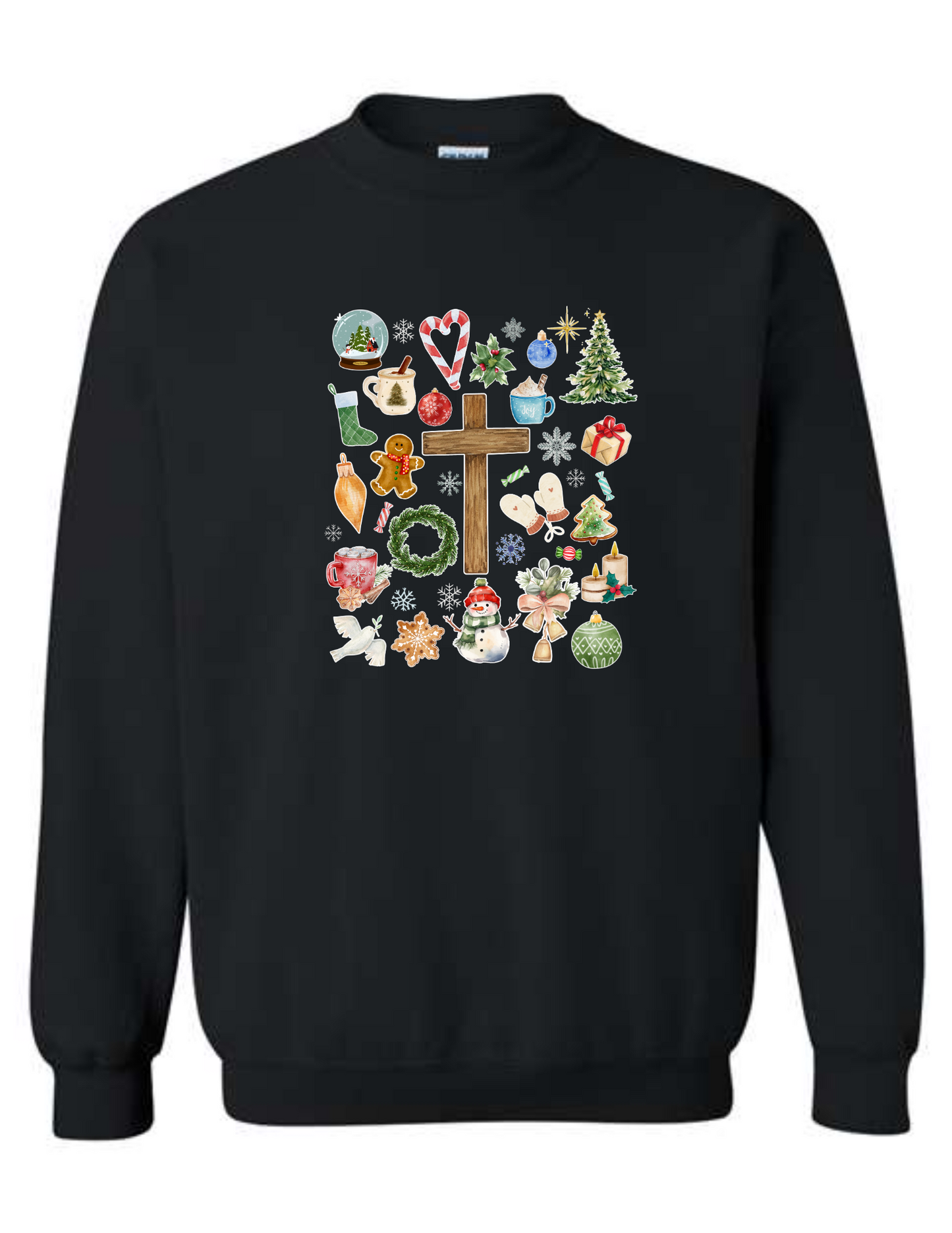 Christmas doodle watercolor collage - crew neck sweatshirt