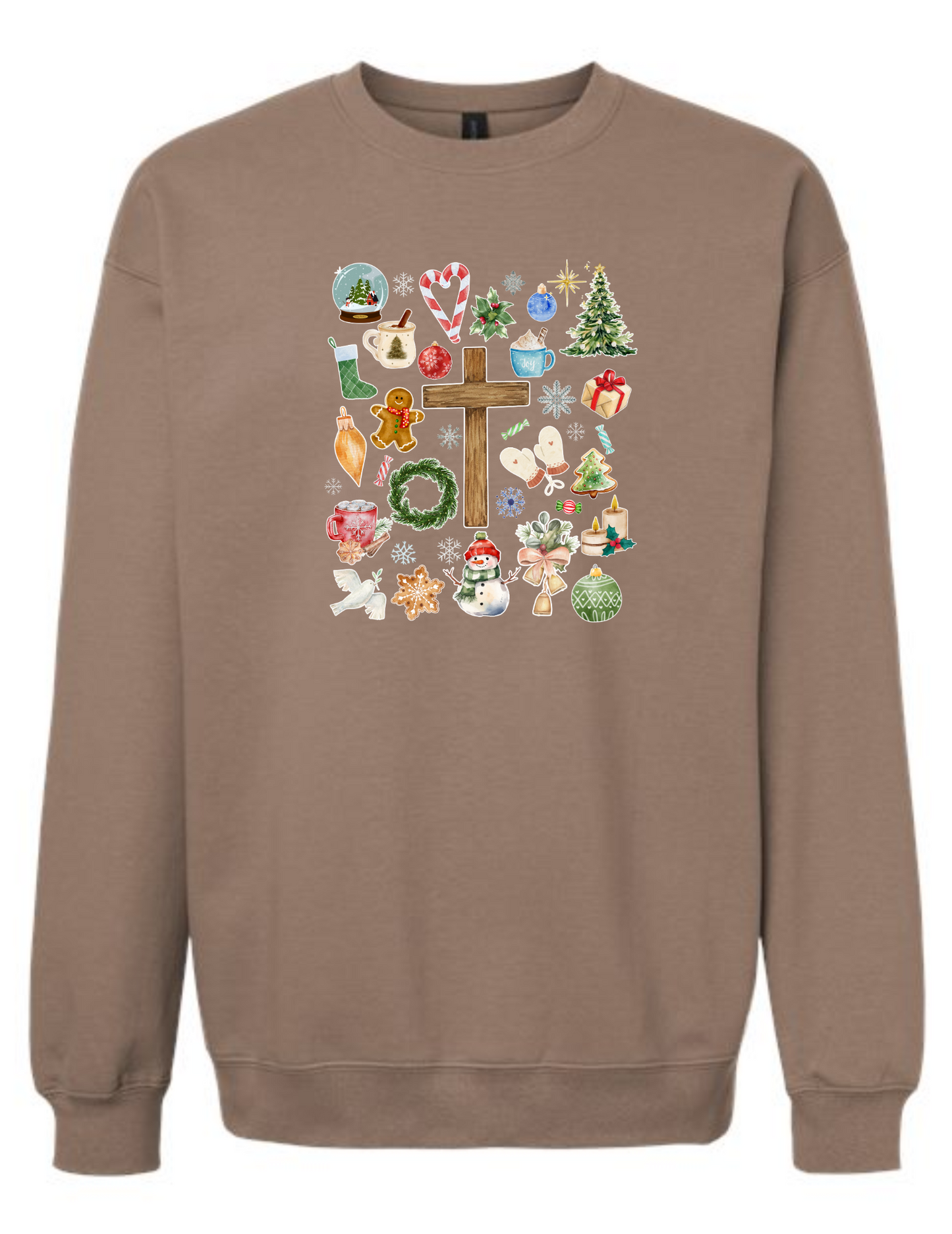 Christmas doodle watercolor collage - crew neck sweatshirt