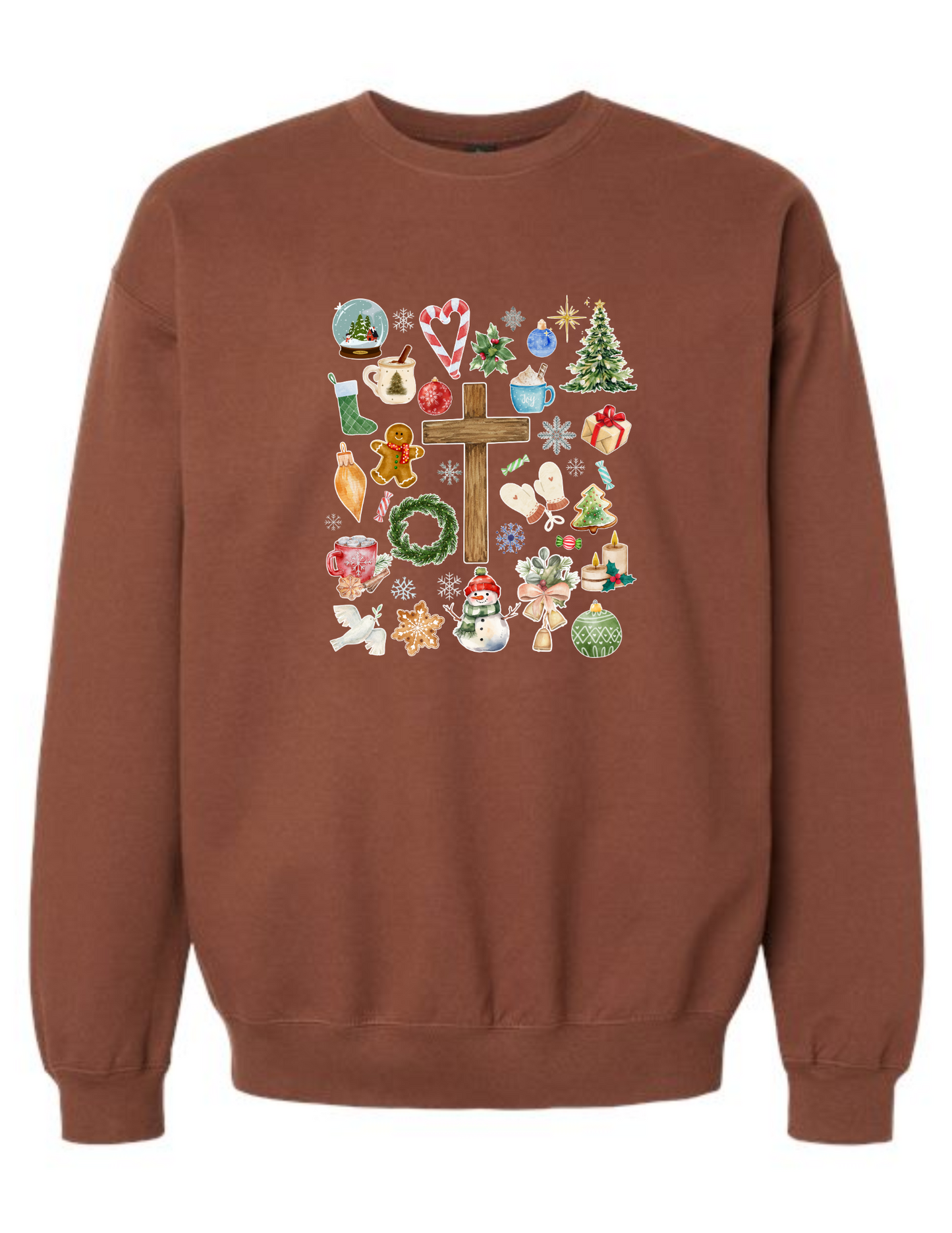 Christmas doodle watercolor collage - crew neck sweatshirt