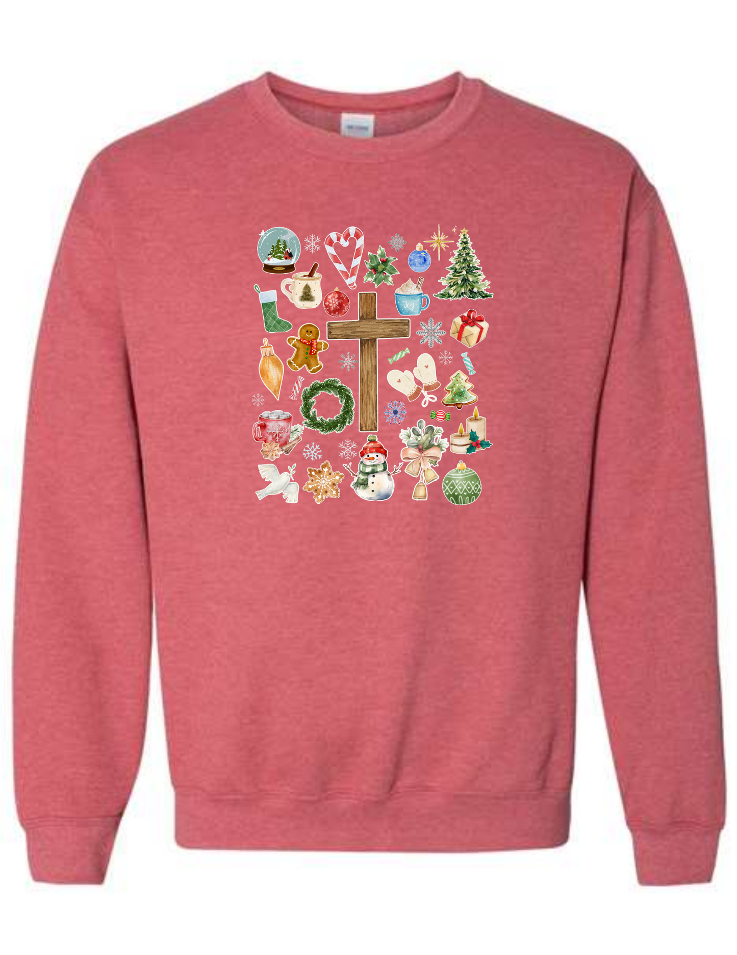 Christmas doodle watercolor collage - crew neck sweatshirt