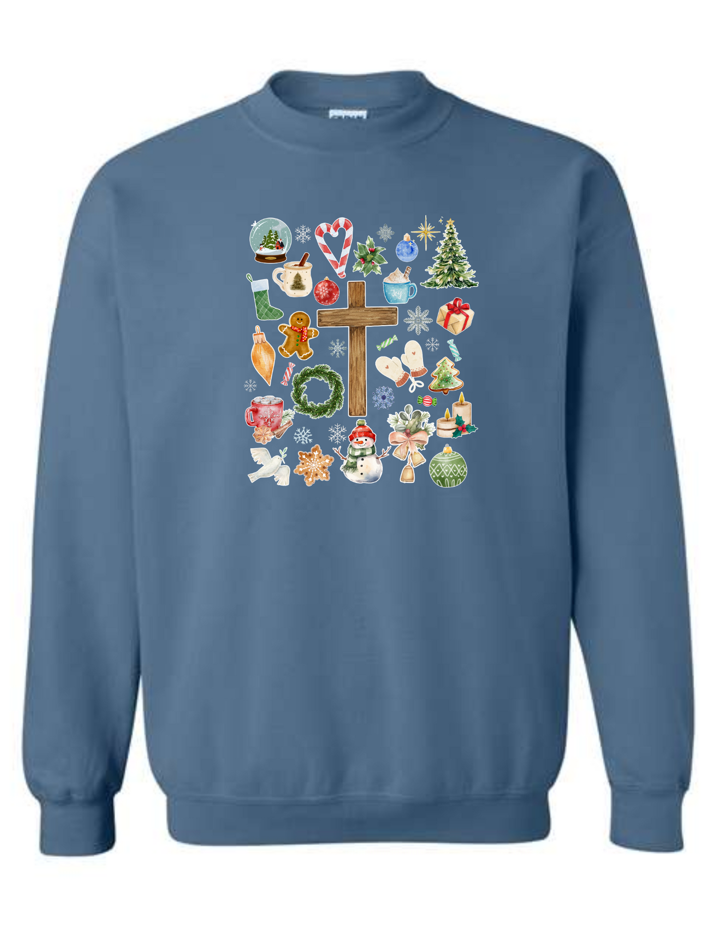 Christmas doodle watercolor collage - crew neck sweatshirt