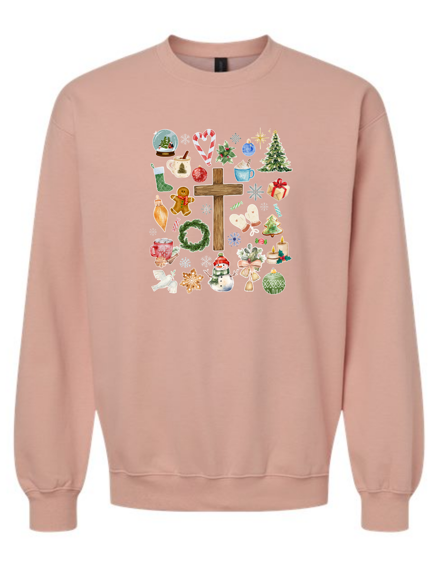 Christmas doodle watercolor collage - crew neck sweatshirt