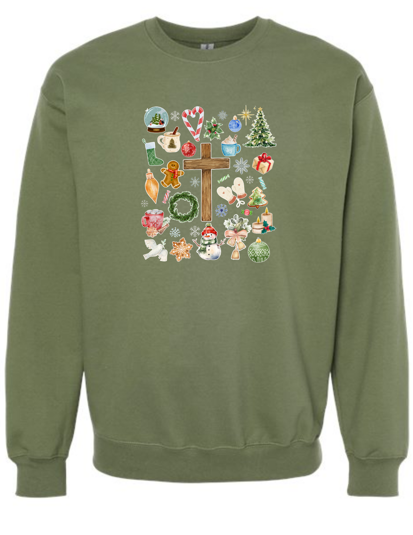 Christmas doodle watercolor collage - crew neck sweatshirt