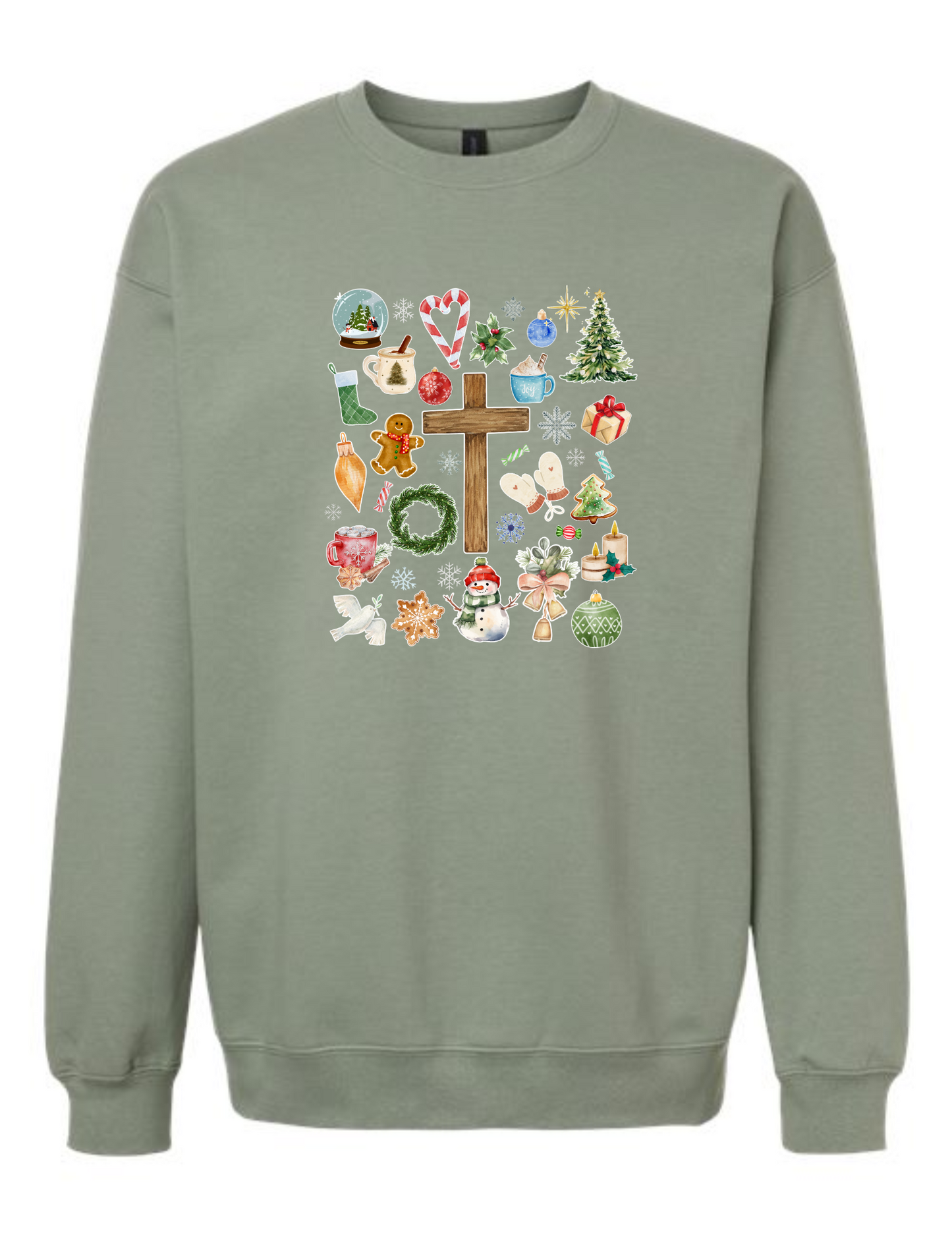 Christmas doodle watercolor collage - crew neck sweatshirt