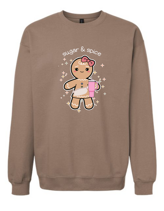 Gingerbread girl with stanley cup & fanny pack - crew neck sweatshirt