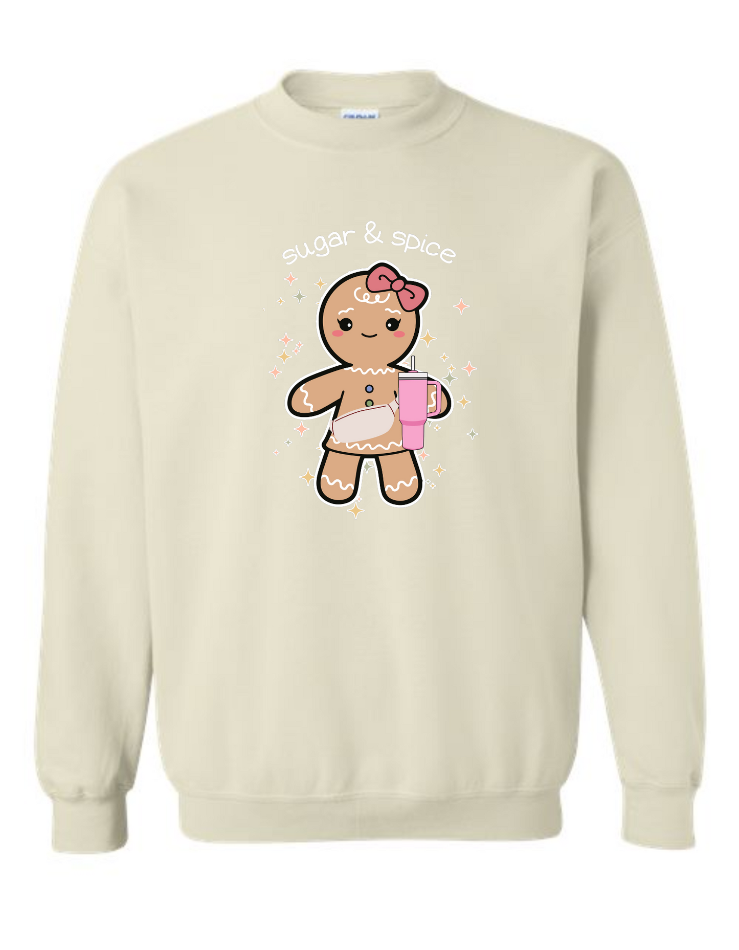 Gingerbread girl with stanley cup & fanny pack - crew neck sweatshirt