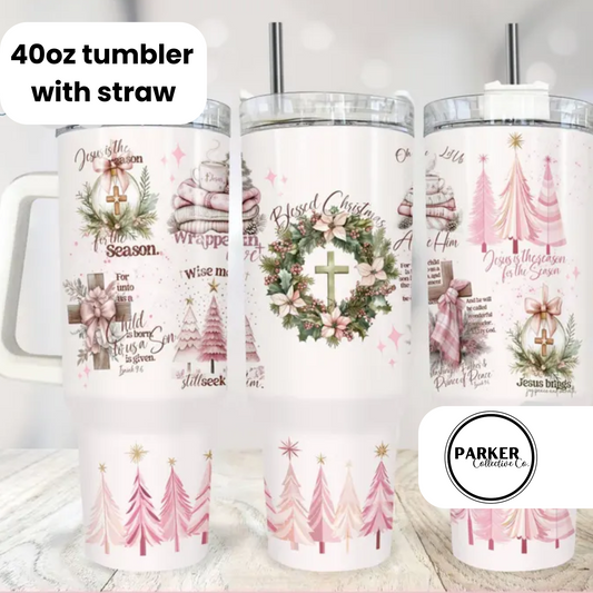 blessed Christmas collage - 40oz tumbler with straw